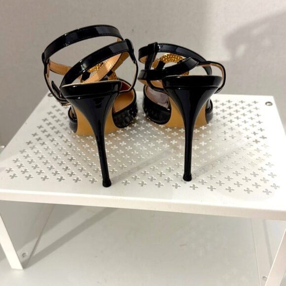 SEKAYISORE Women Black Point-Toe Ankle Strap Buckle Patent Leather 4 Inch Heels - Picture 3 of 6